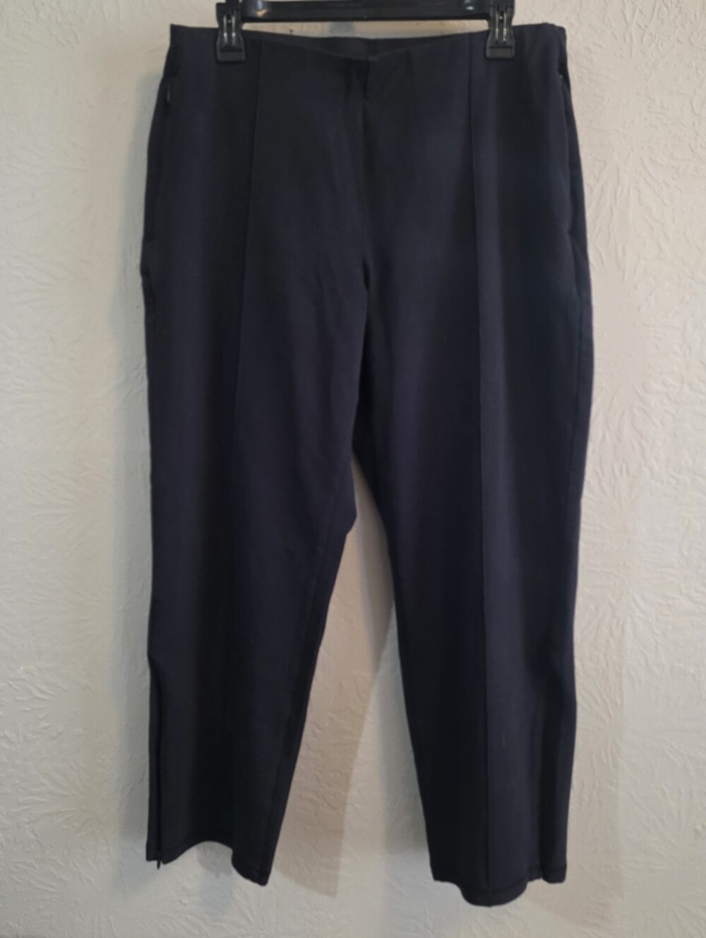 Lands' End Ponte Navy Pintuck Pants M Zip Pockets